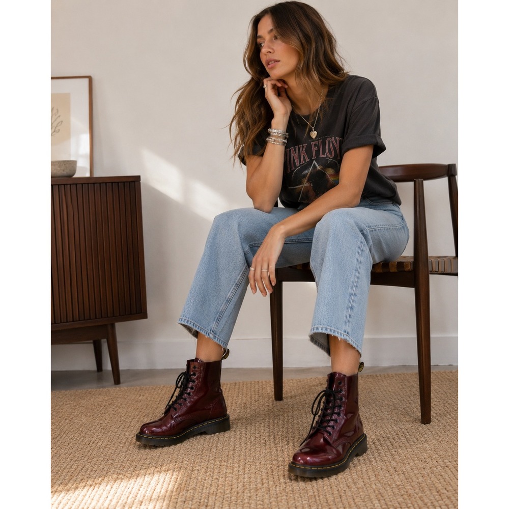 Dr. Martens 1460 Rub Off Burgundy Patent Leather Combat Boots Womens